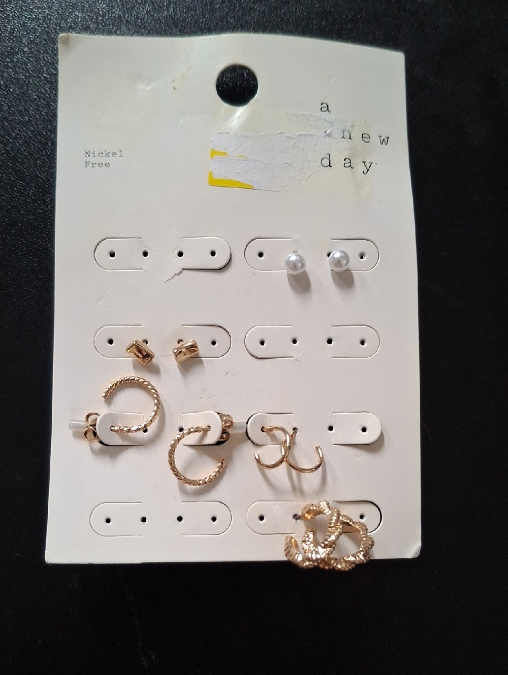 A New Day Gold Tone Mixed Earring Set with Pearl Studs (5 Pairs)